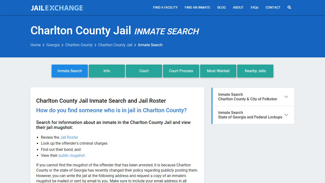 Inmate Search: Roster & Mugshots - Charlton County Jail, GA