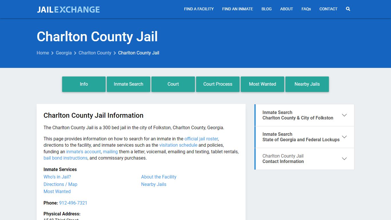 Charlton County Jail, GA Inmate Search, Information